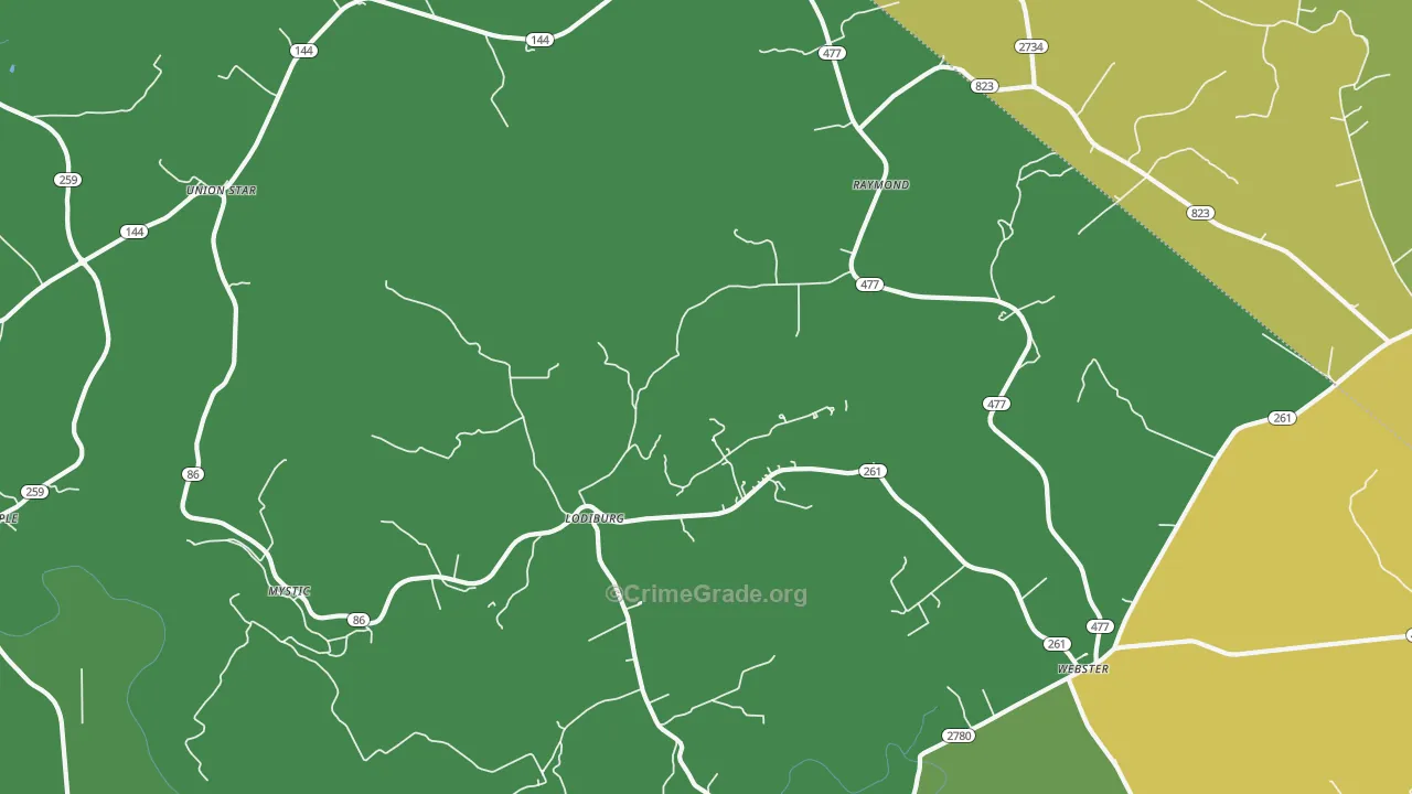 Lodiburg, KY Map of Vehicle Theft Rates