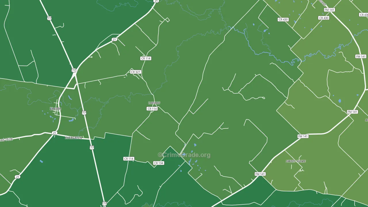 Loebau, TX Map of Vehicle Theft Rates
