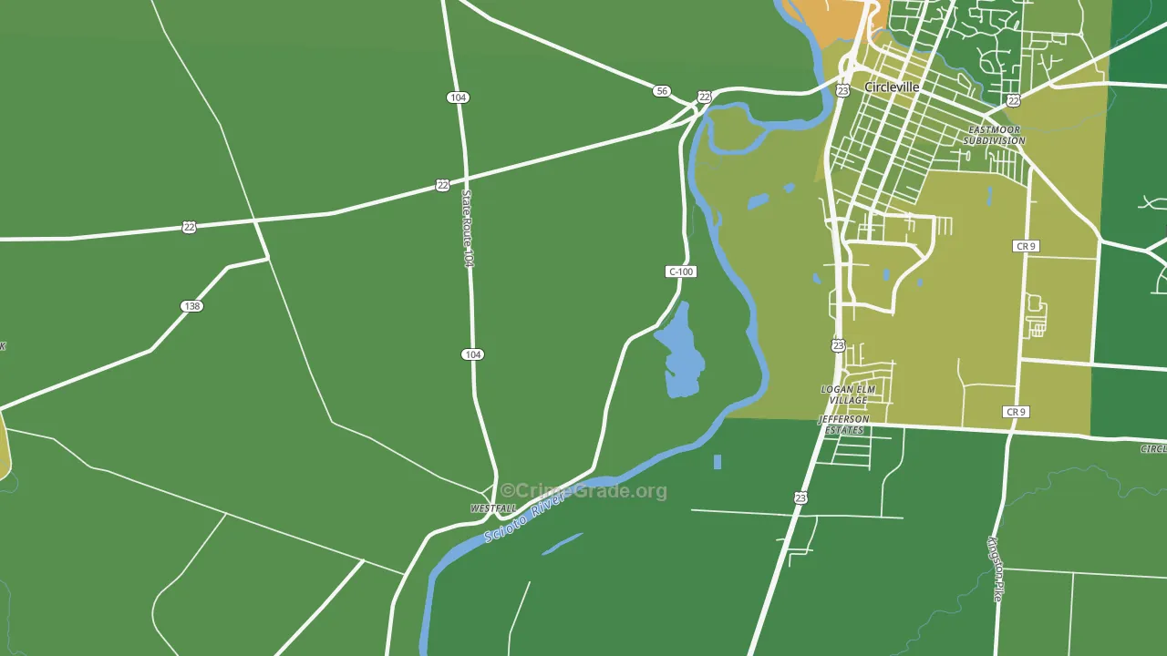Logan Elm Village, OH Map of Vehicle Theft Rates