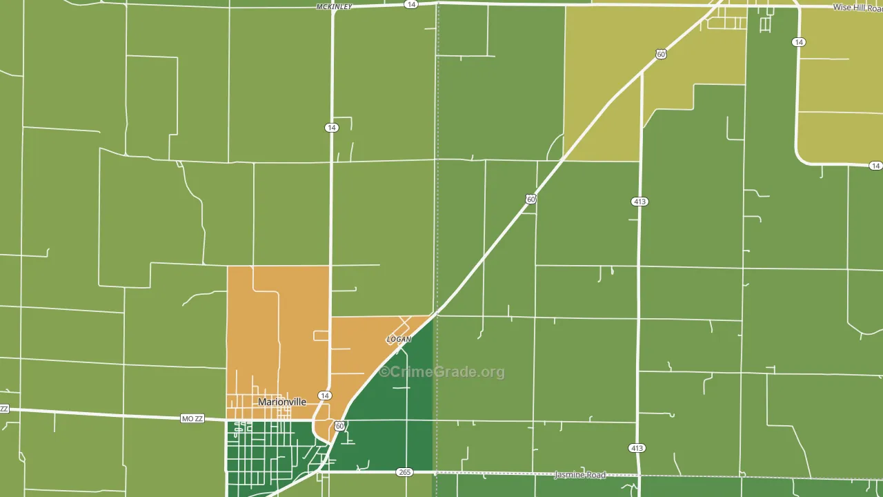 Logan, MO Map of Vehicle Theft Rates