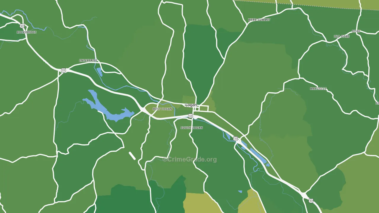 Logan, OH Map of Vehicle Theft Rates
