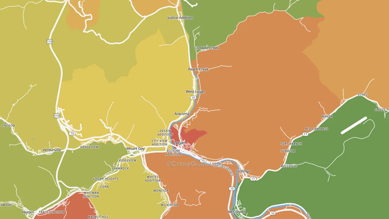 Logan, WV Map of Vehicle Theft Rates