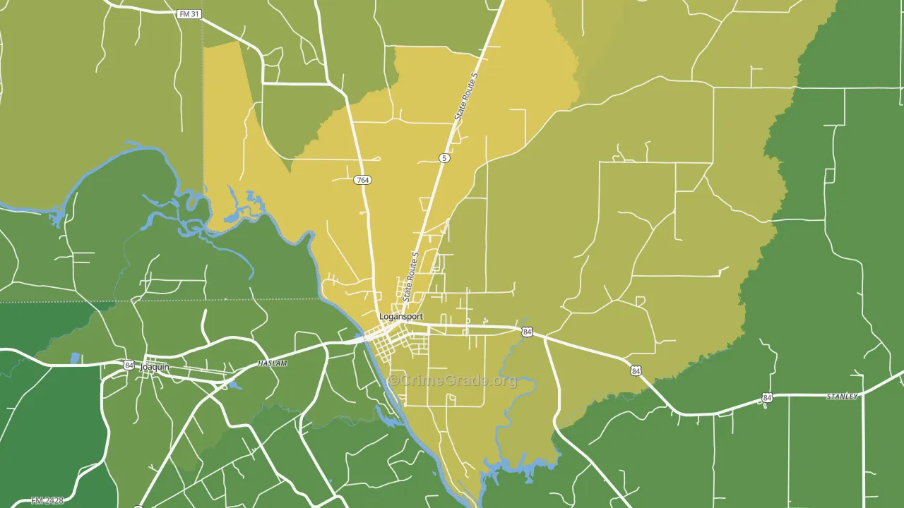 Logansport, LA Map of Vehicle Theft Rates