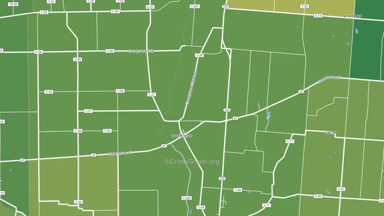 Logansville, OH Map of Vehicle Theft Rates