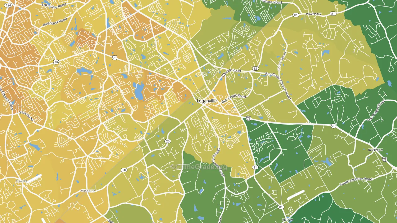 Loganville, GA Map of Vehicle Theft Rates