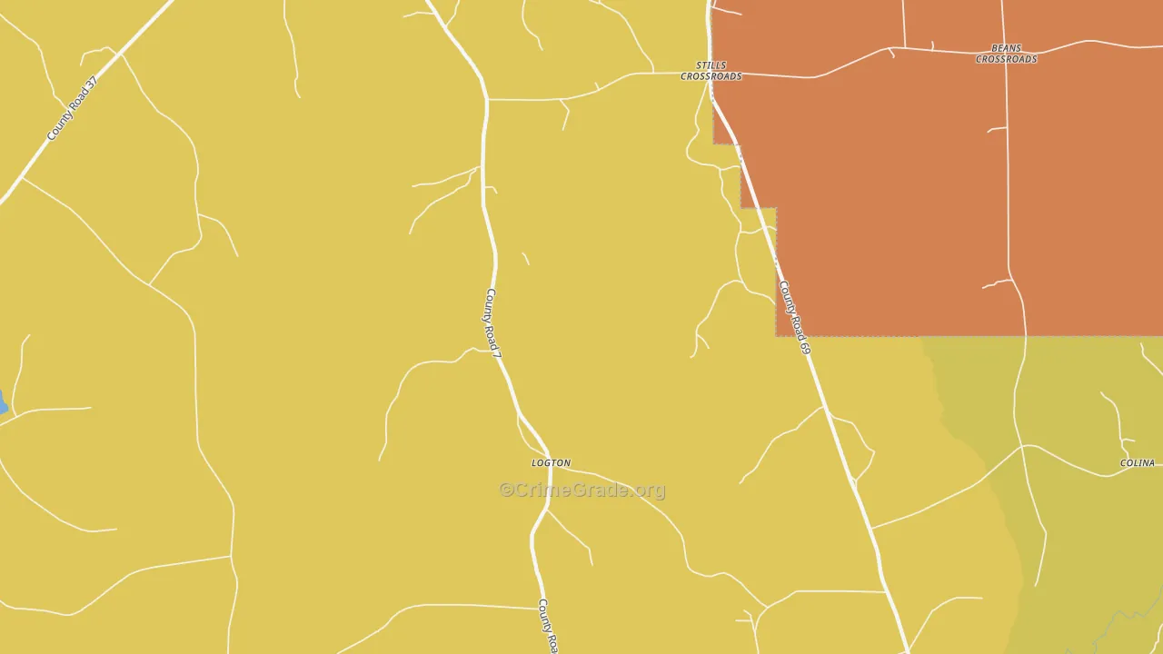 Logton, AL Map of Vehicle Theft Rates