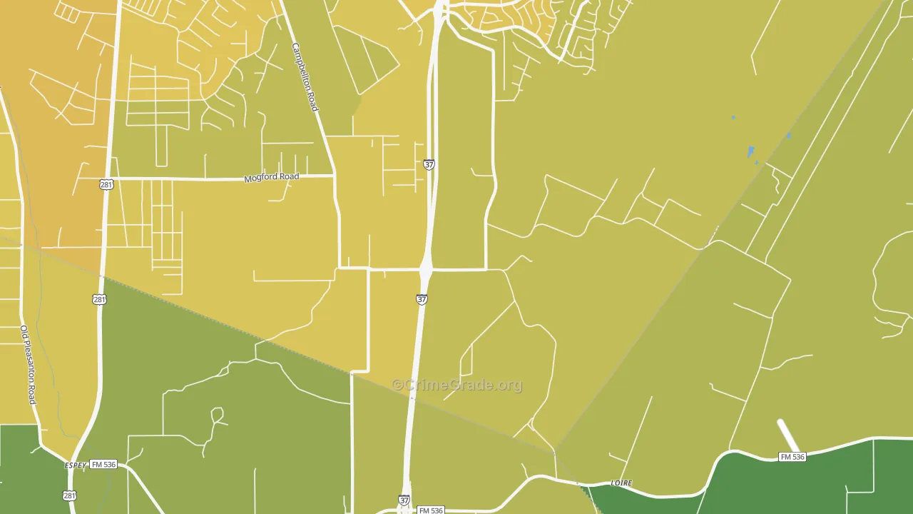 Loire, TX Map of Vehicle Theft Rates
