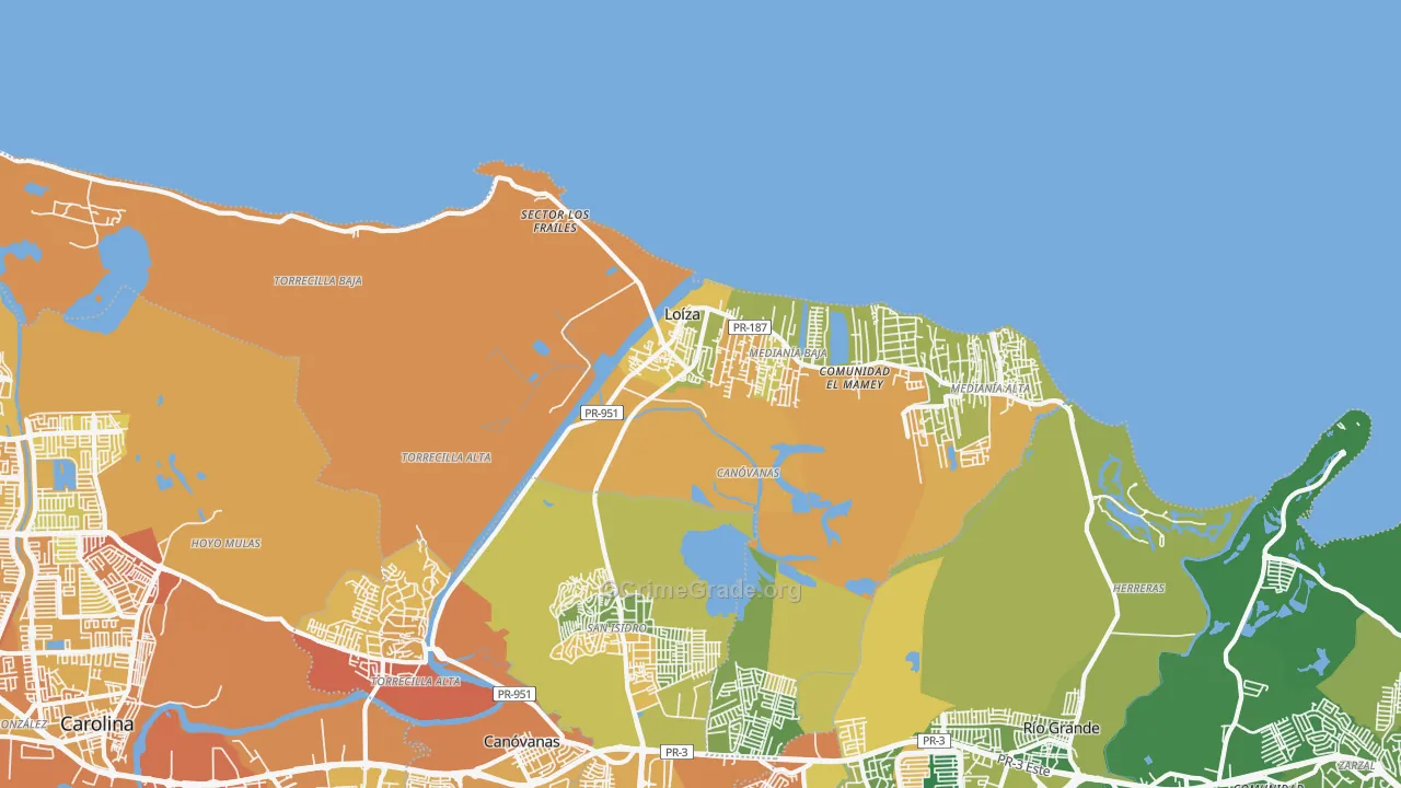 Loiza, PR Map of Vehicle Theft Rates