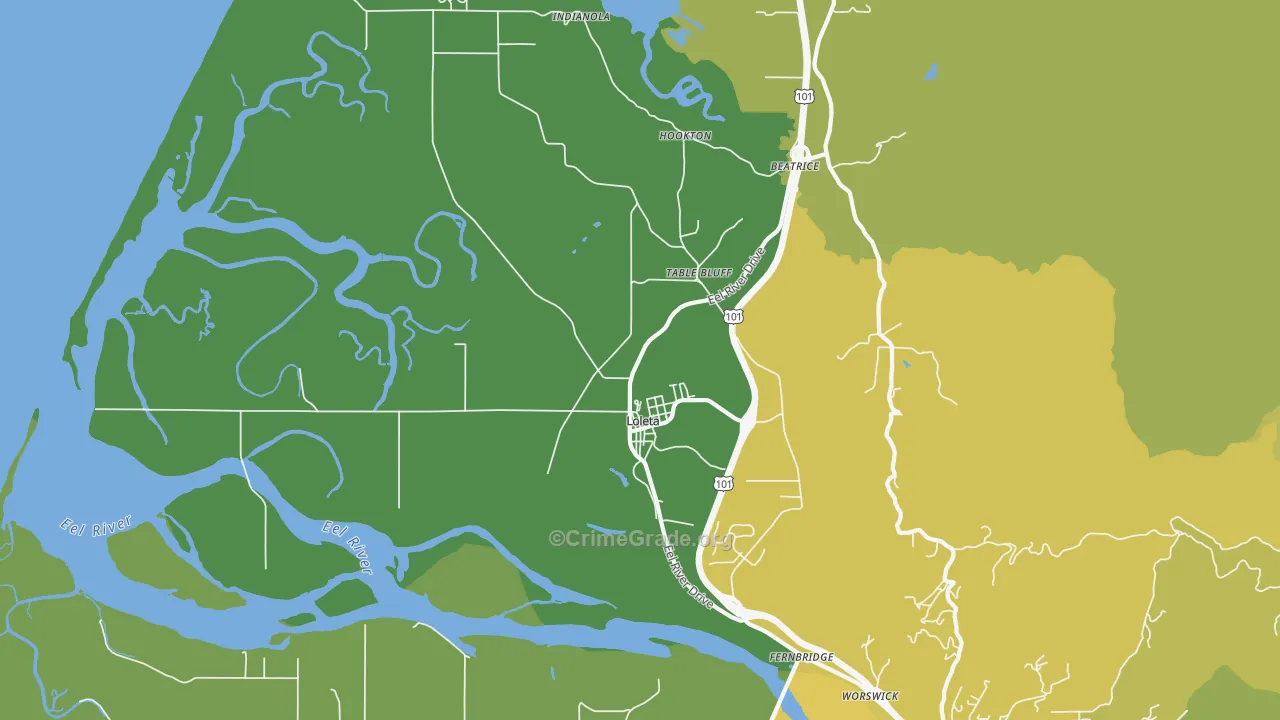 Loleta, CA Map of Vehicle Theft Rates