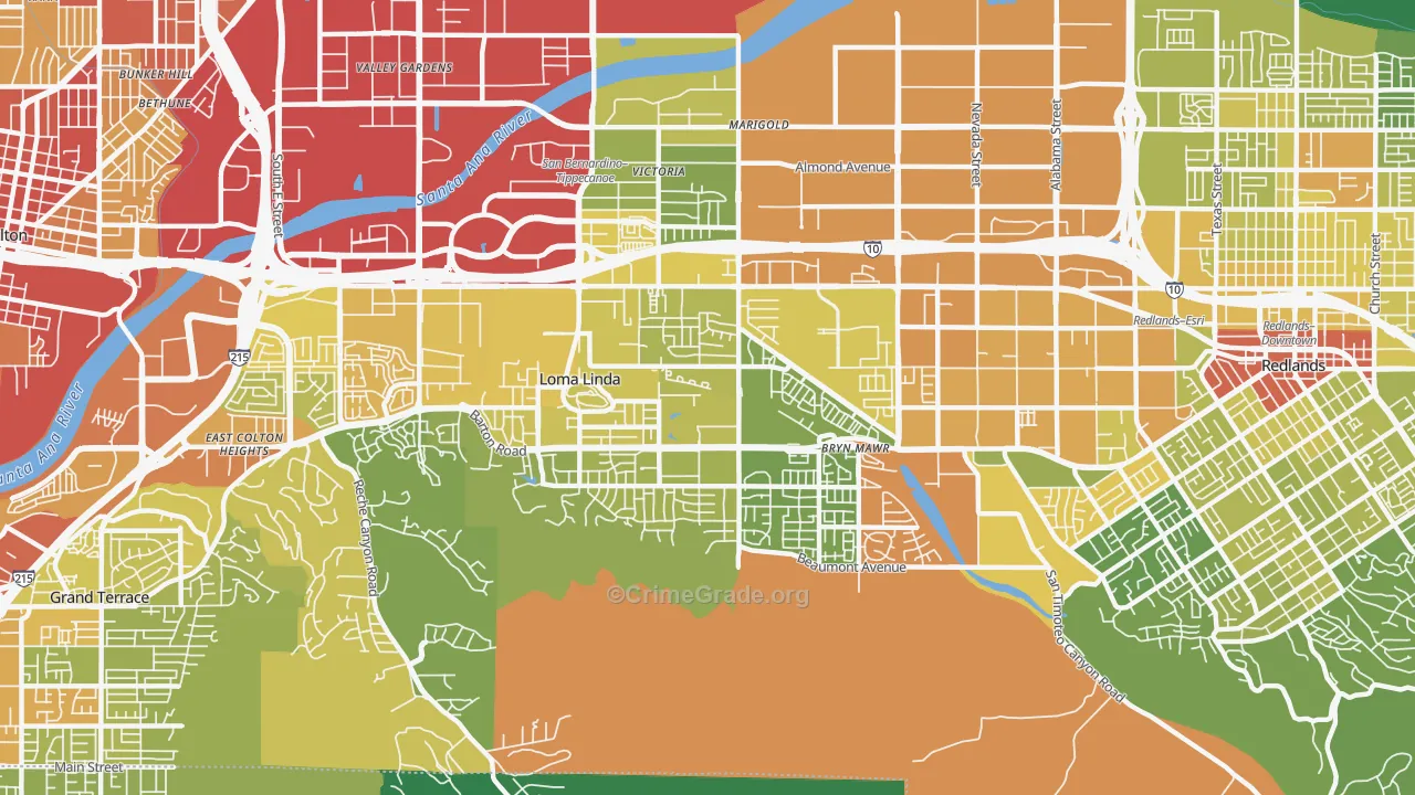 Loma Linda, CA Map of Vehicle Theft Rates