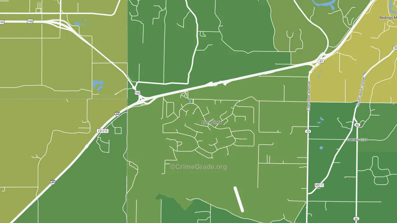 Loma Linda, MO Map of Vehicle Theft Rates