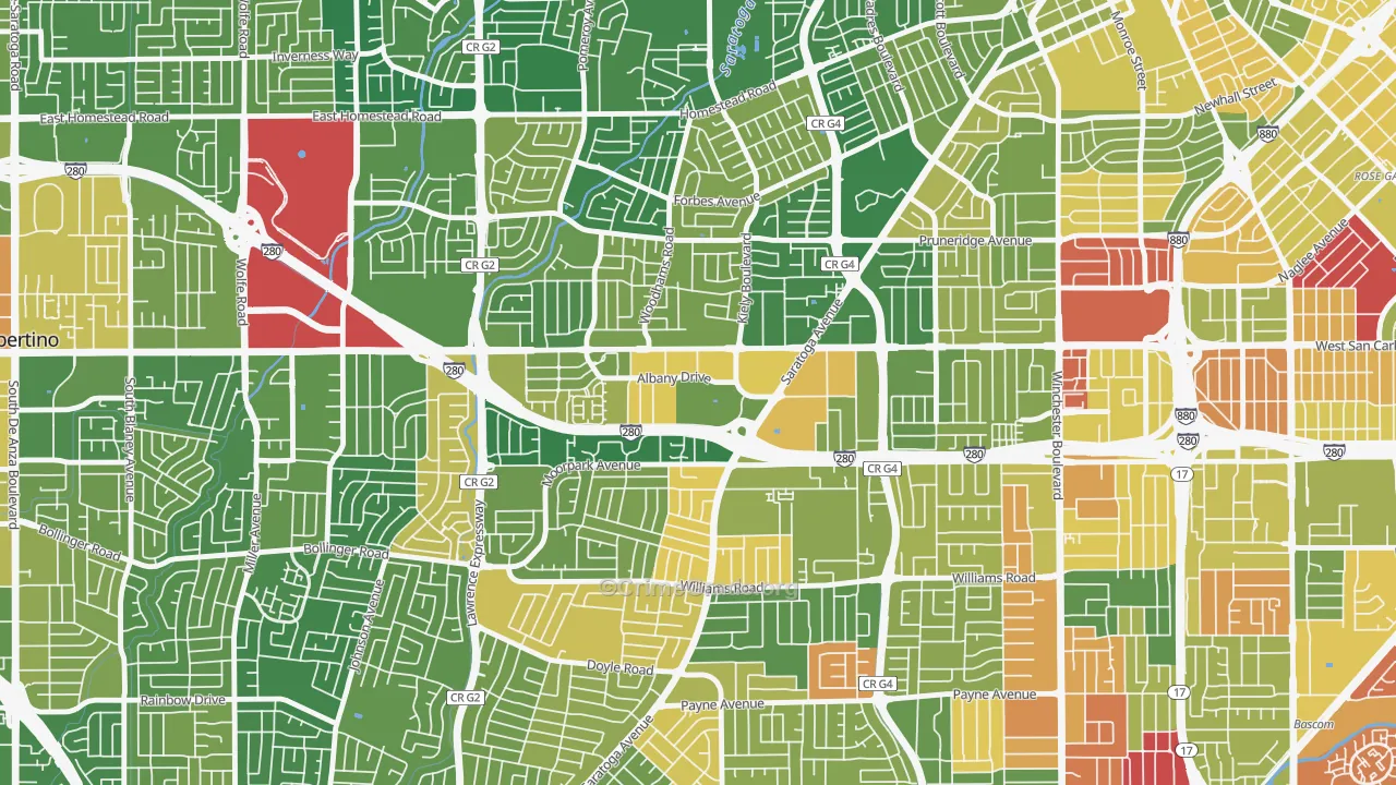 Loma Linda, San Jose, CA Map of Vehicle Theft Rates