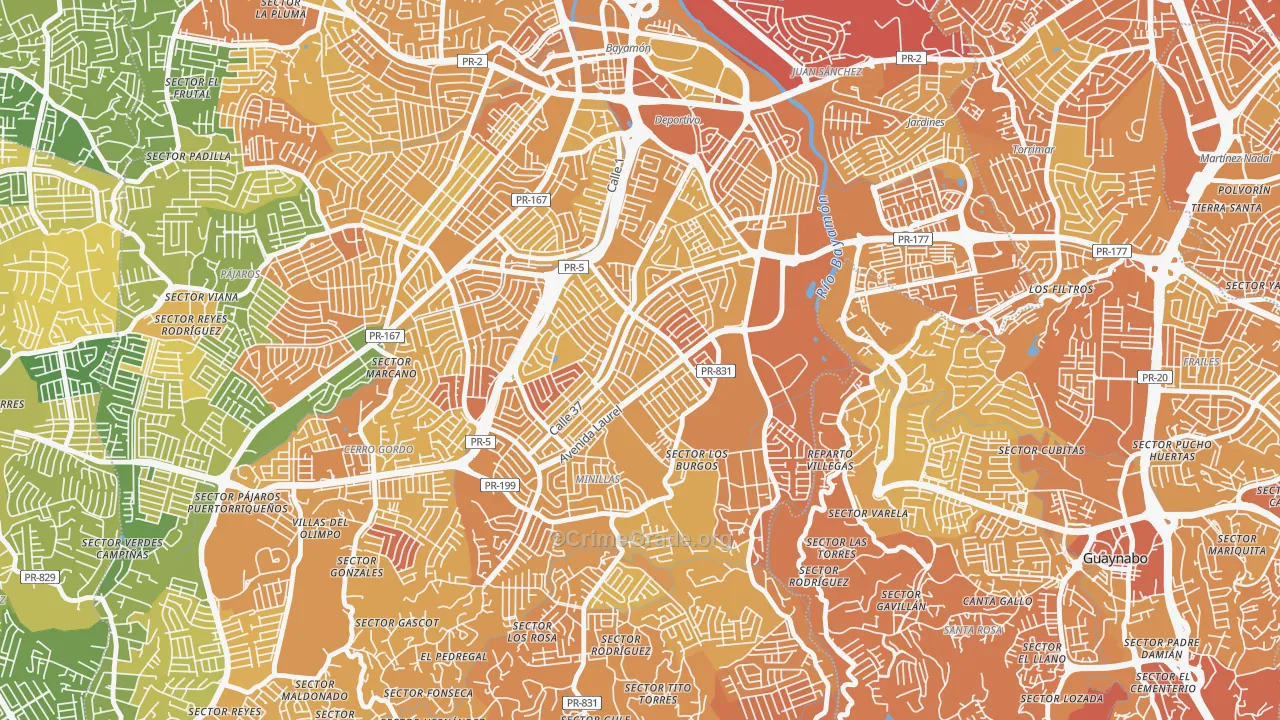Lomas Verdes, Bayamon, PR Map of Vehicle Theft Rates