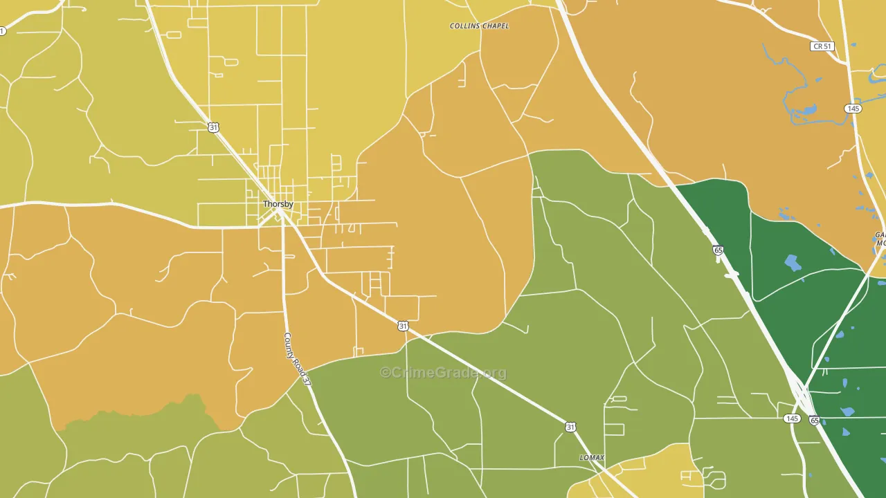 Lomax, AL Map of Vehicle Theft Rates