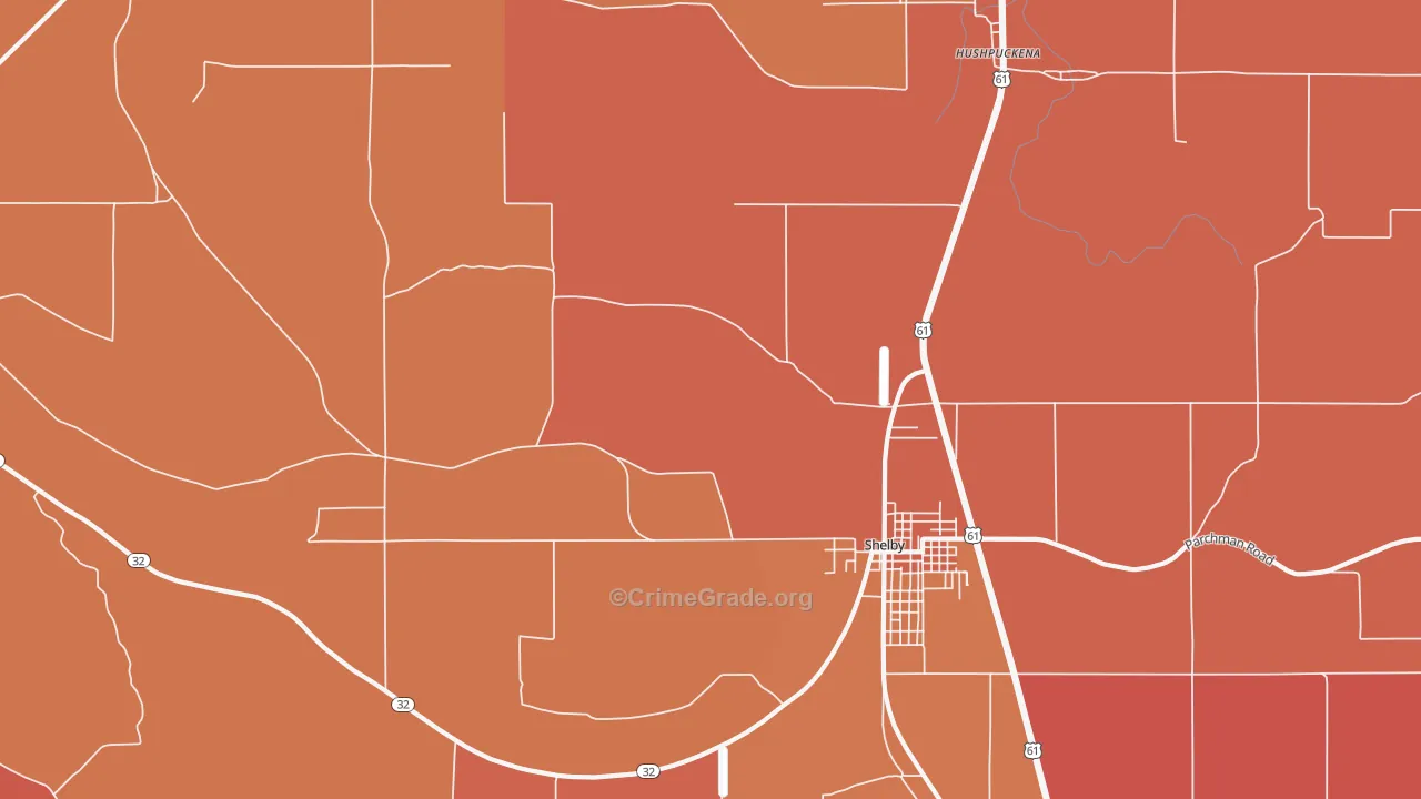 Lombardy, MS Map of Vehicle Theft Rates