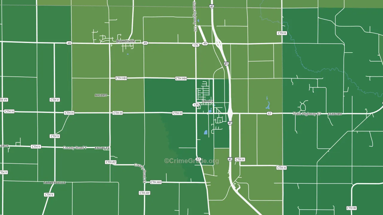 Lomira, WI Map of Vehicle Theft Rates