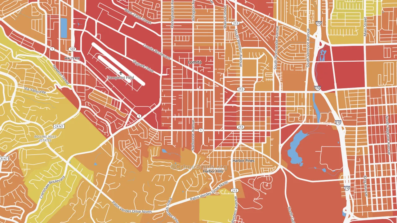 Lomita, CA Map of Vehicle Theft Rates
