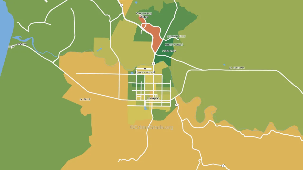 Lompoc, CA Map of Vehicle Theft Rates