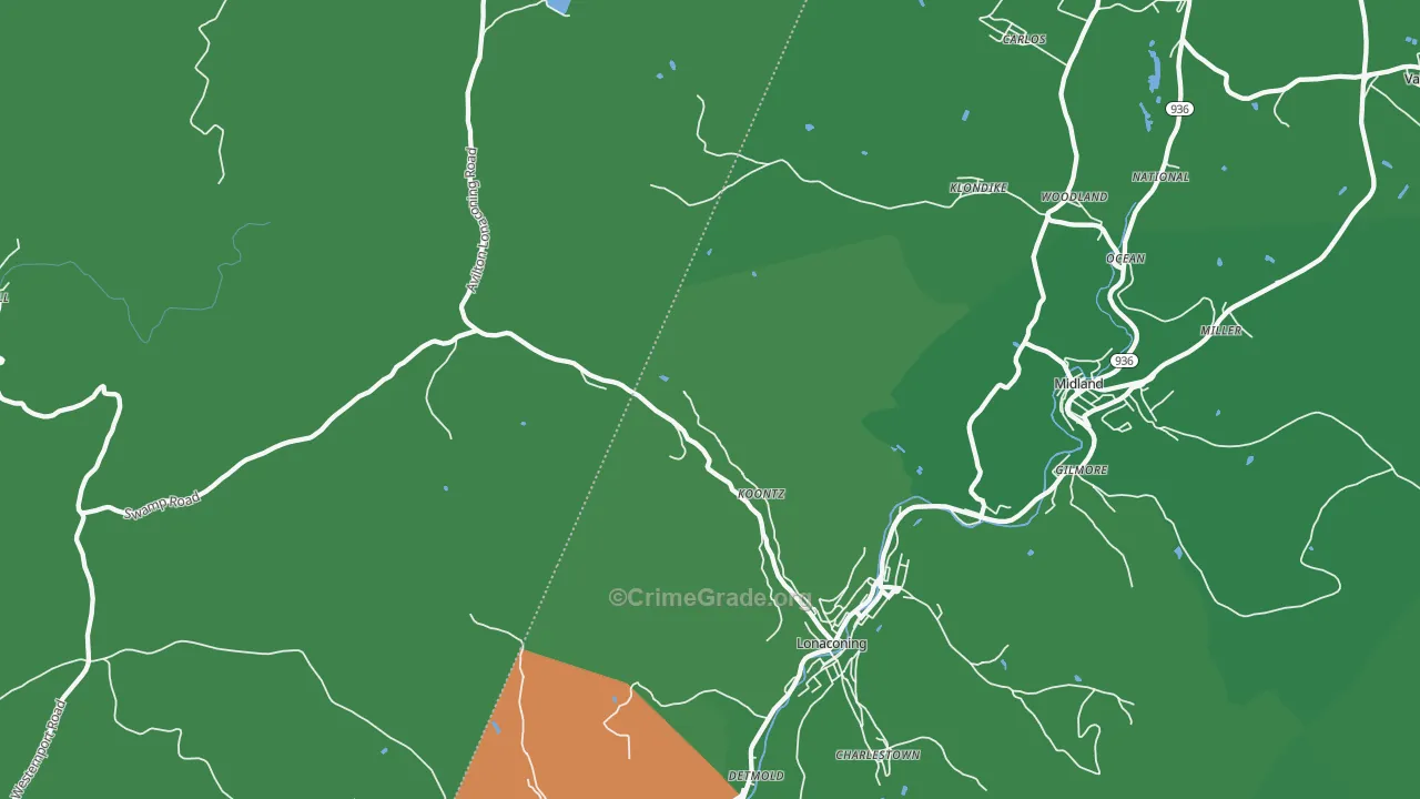 Lonaconing, MD Map of Vehicle Theft Rates