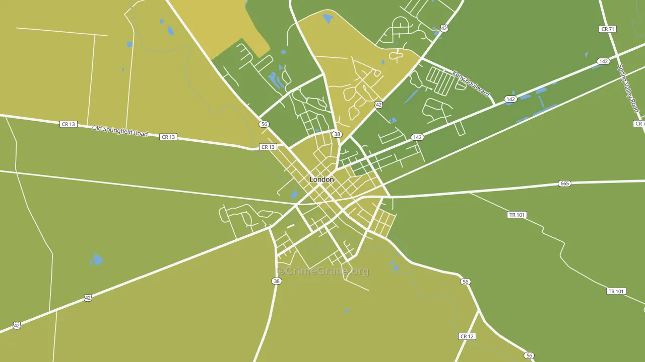 London Historic District, London, OH Map of Vehicle Theft Rates