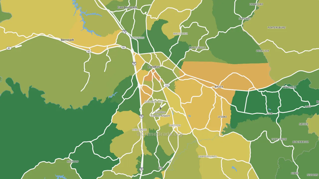 London, KY Map of Vehicle Theft Rates