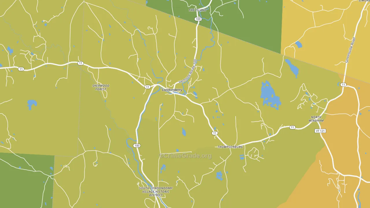 Londonderry, VT Map of Vehicle Theft Rates