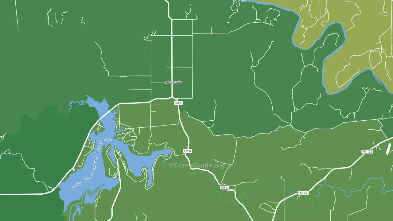 Lone Camp, TX Map of Vehicle Theft Rates