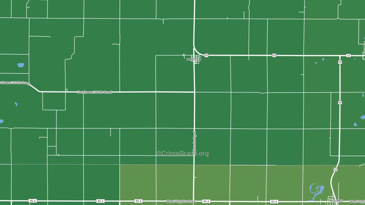Lone Elm, KS Map of Vehicle Theft Rates