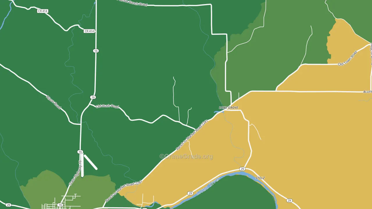 Lone Grove, TX Map of Vehicle Theft Rates