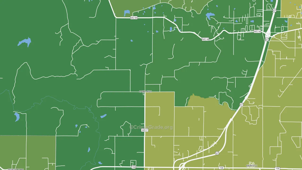 Lone Hill, MO Map of Vehicle Theft Rates