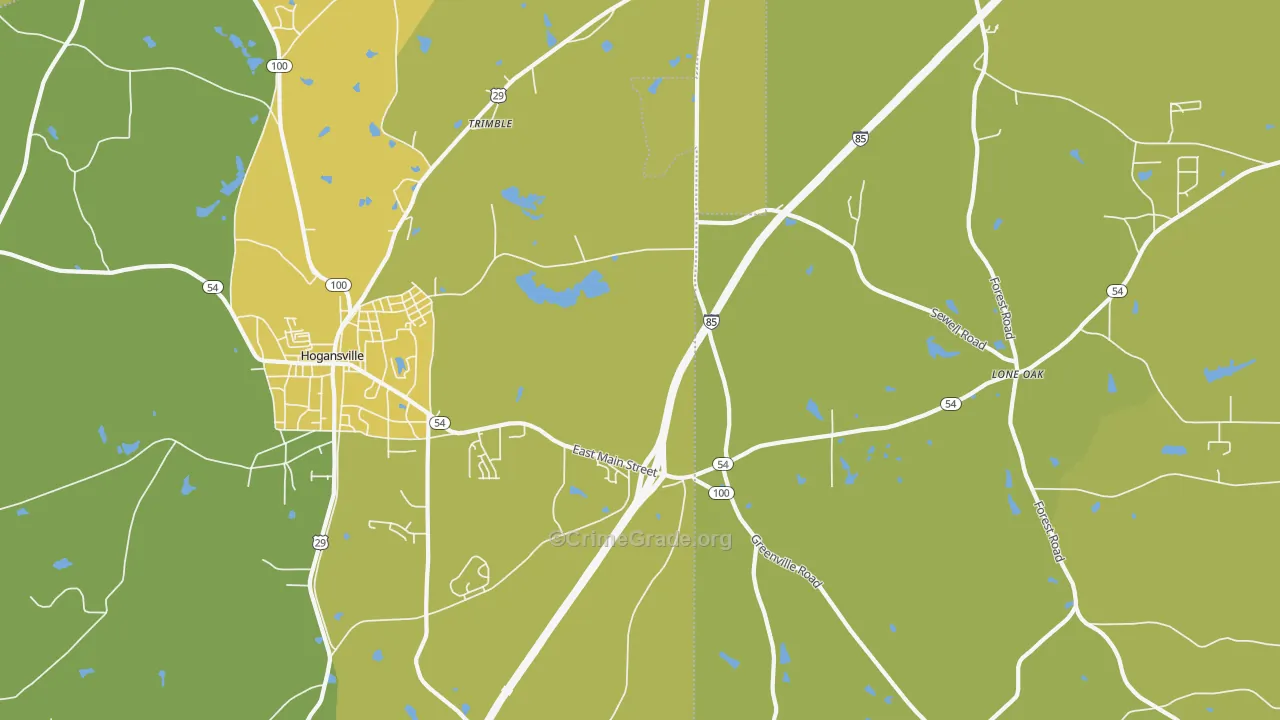 Lone Oak, GA Map of Vehicle Theft Rates