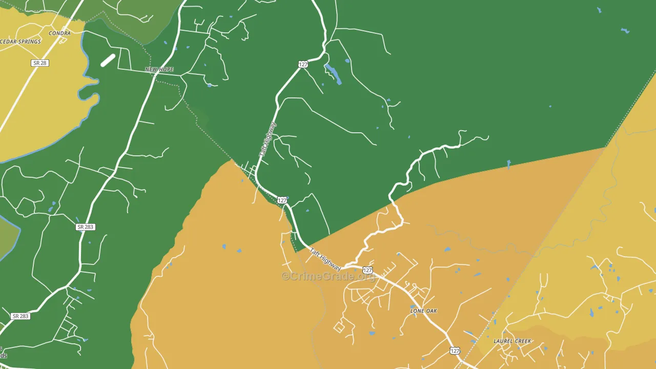Lone Oak, TN Map of Vehicle Theft Rates