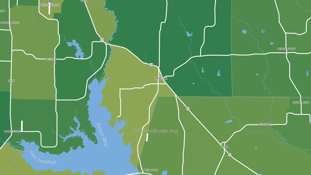 Lone Oak, TX Map of Vehicle Theft Rates