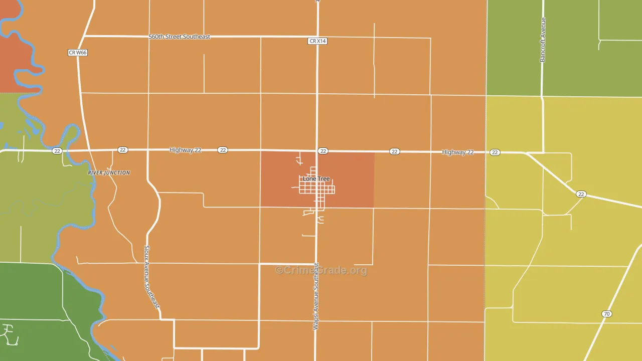 Lone Tree, IA Map of Vehicle Theft Rates