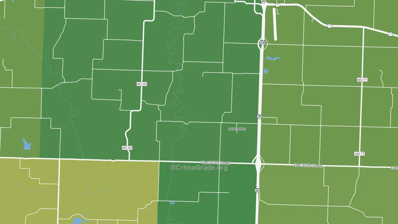 Lone Tree, MO Map of Vehicle Theft Rates