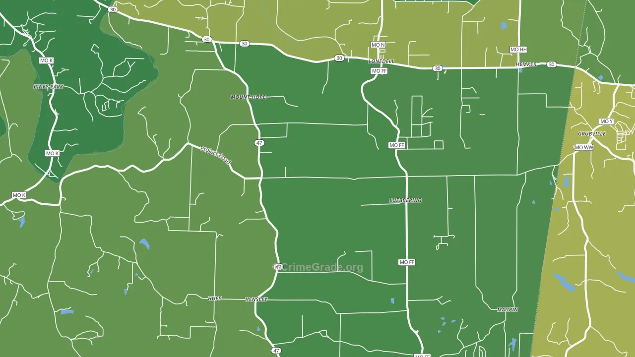 Lonedell, MO Map of Vehicle Theft Rates