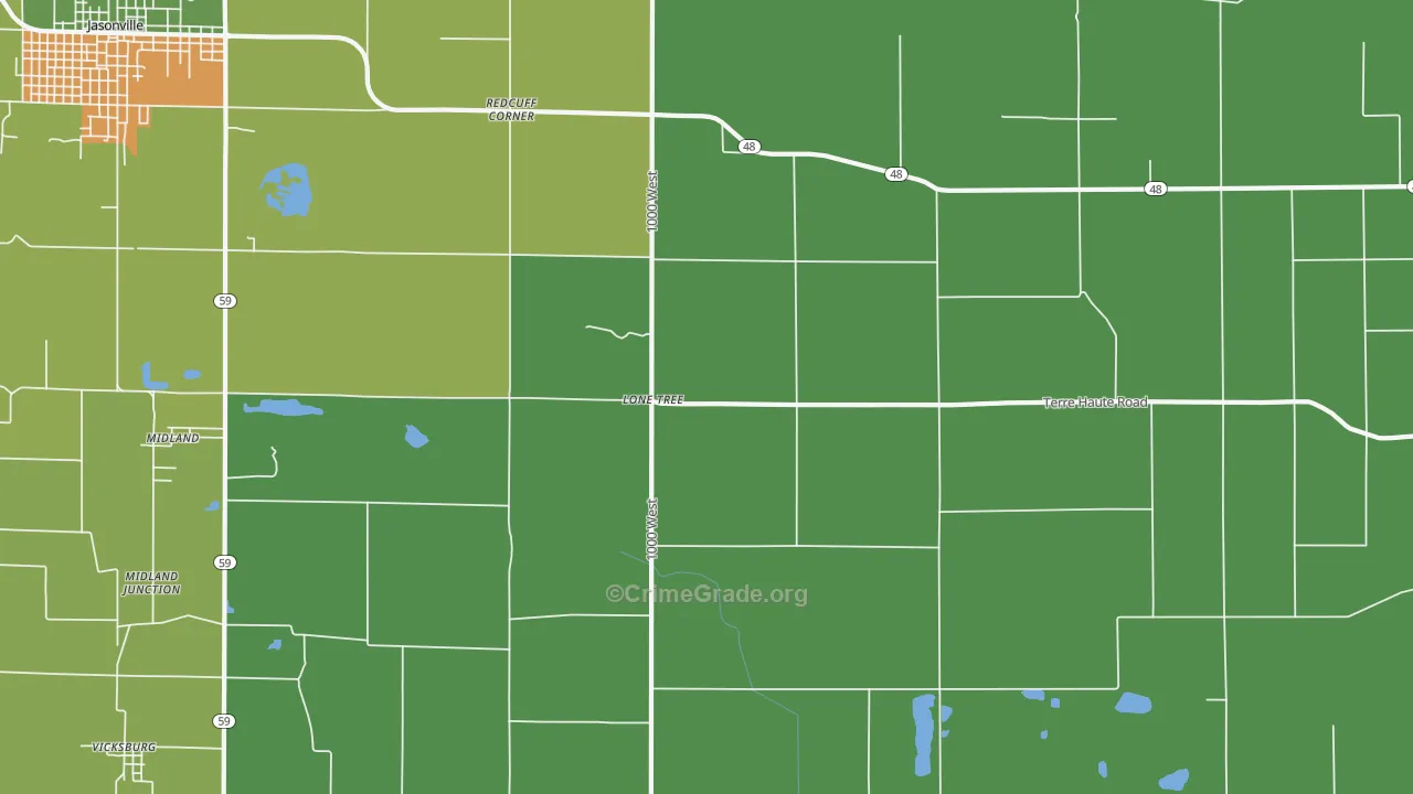 Lonetree, IN Map of Vehicle Theft Rates