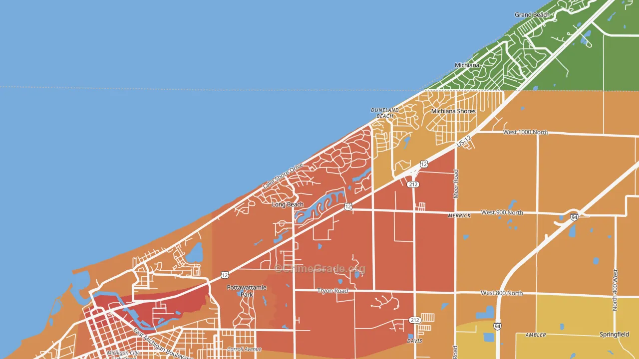 Long Beach, IN Map of Vehicle Theft Rates