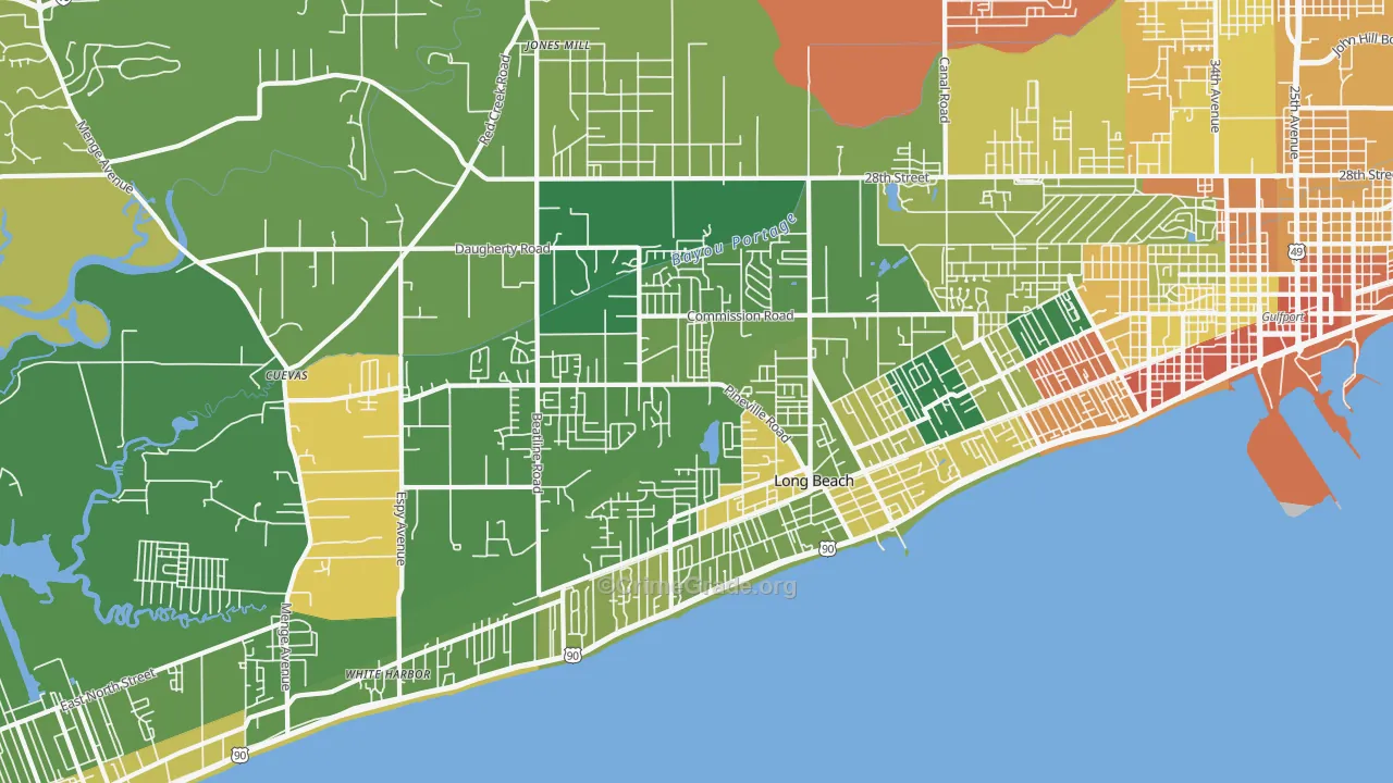 Long Beach, MS Map of Vehicle Theft Rates