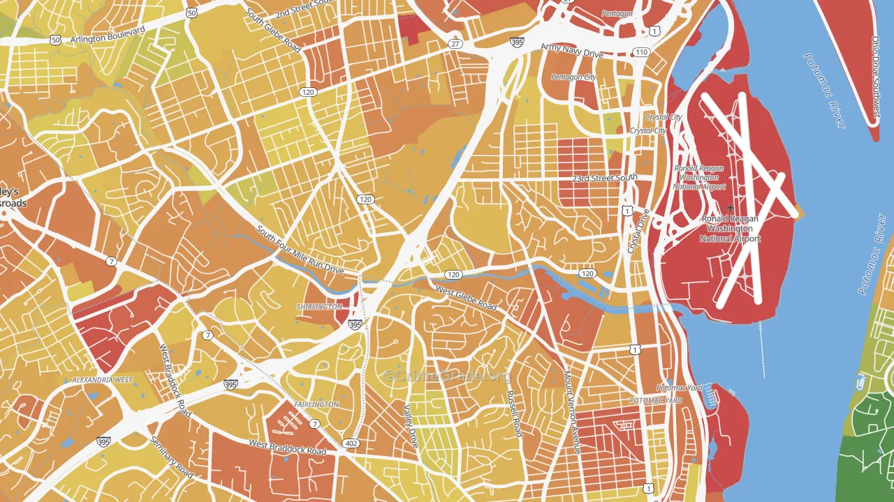 Long Branch Creek, Arlington, VA Map of Vehicle Theft Rates