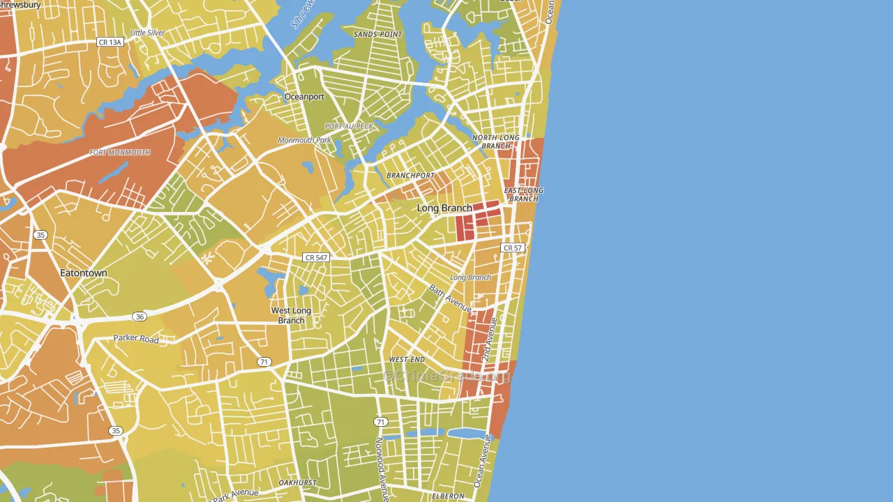 Long Branch, NJ Map of Vehicle Theft Rates