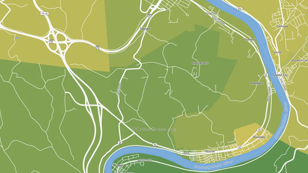 Long Branch, PA Map of Vehicle Theft Rates