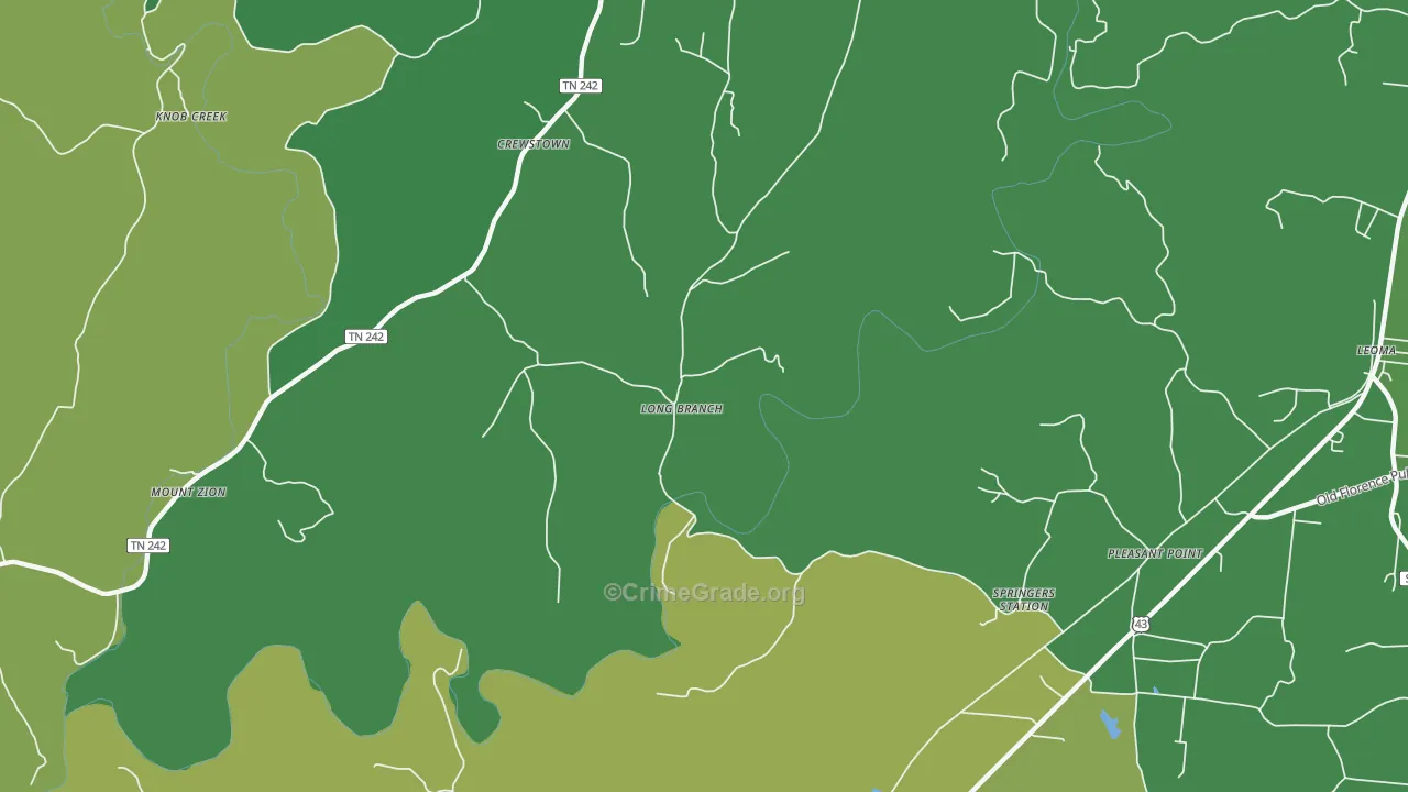 Long Branch, TN Map of Vehicle Theft Rates