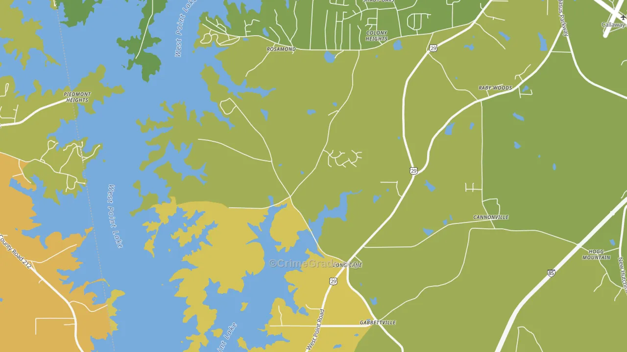 Long Cane, GA Map of Vehicle Theft Rates