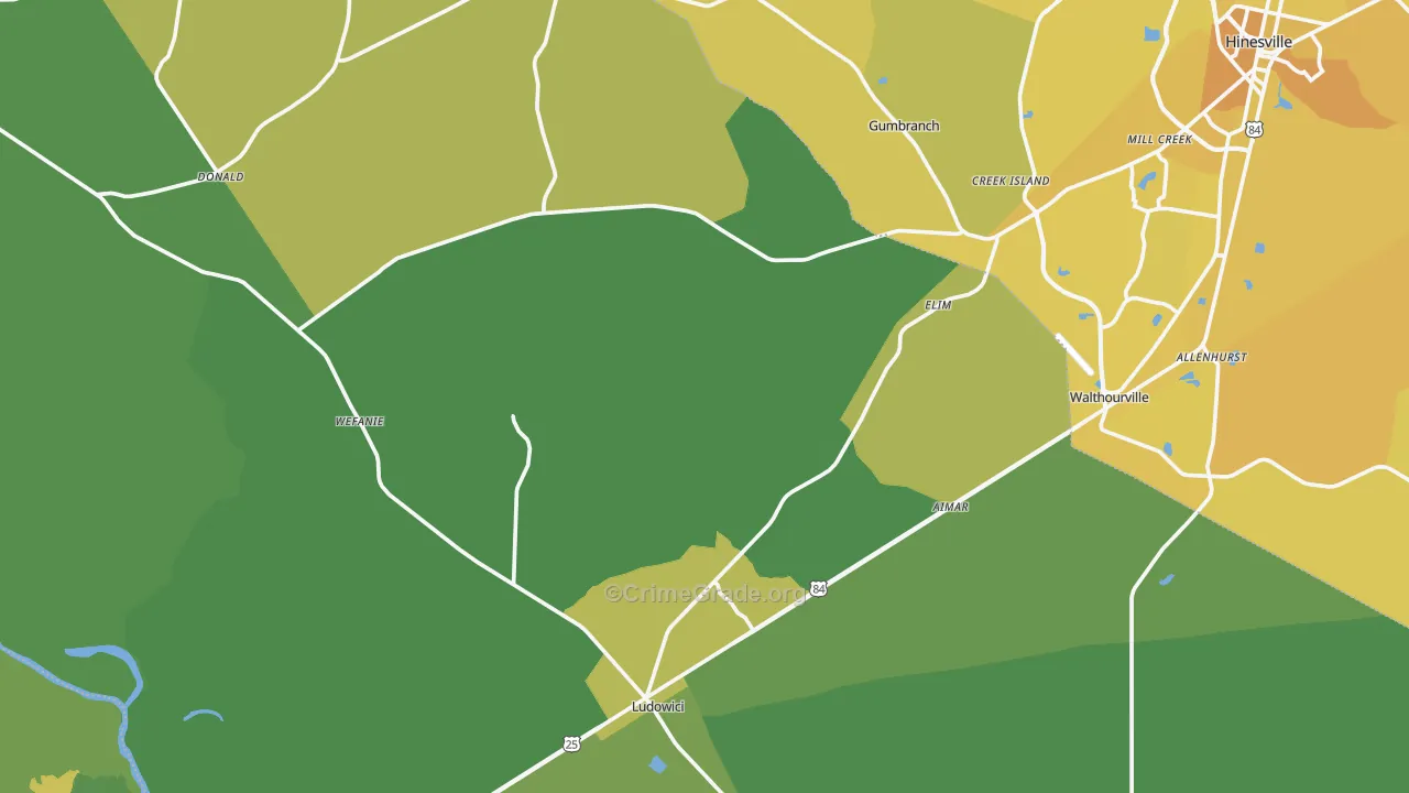Long County, GA Map of Vehicle Theft Rates