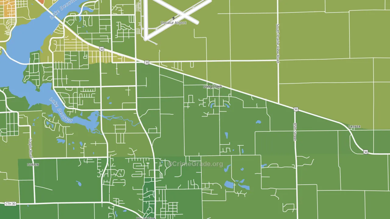 Long Creek, IL Map of Vehicle Theft Rates