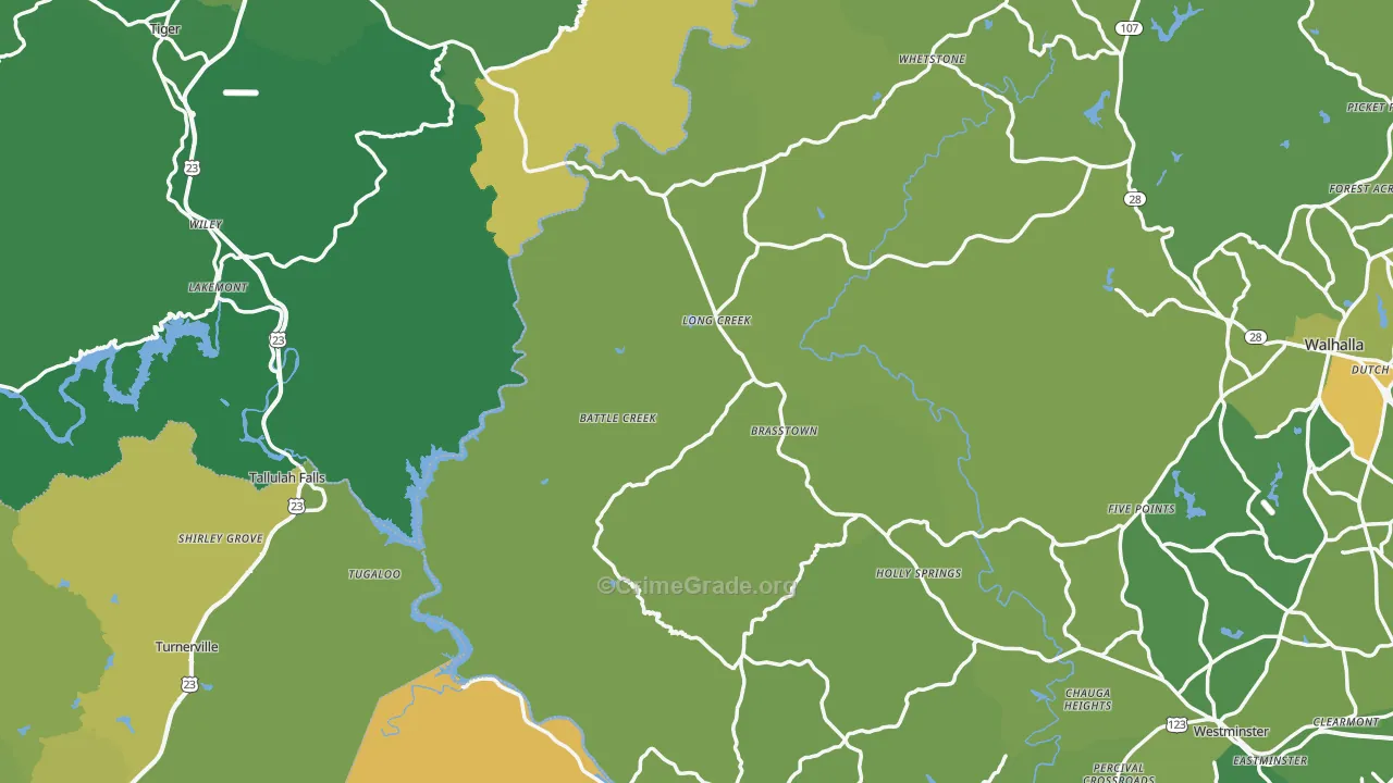 Long Creek, SC Map of Vehicle Theft Rates