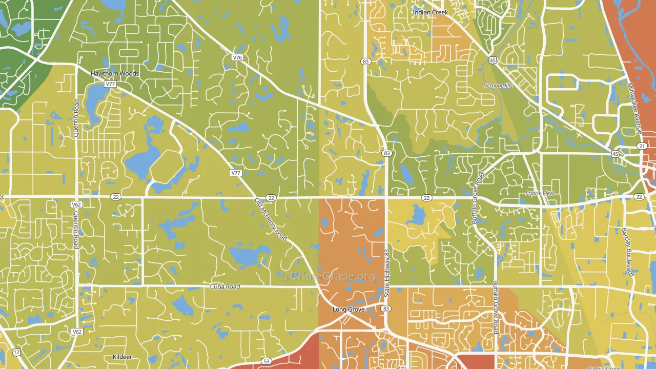 Long Grove, IL Map of Vehicle Theft Rates