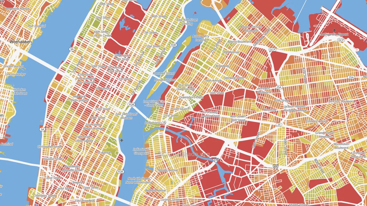 Long Island City, Queens, NY Map of Vehicle Theft Rates