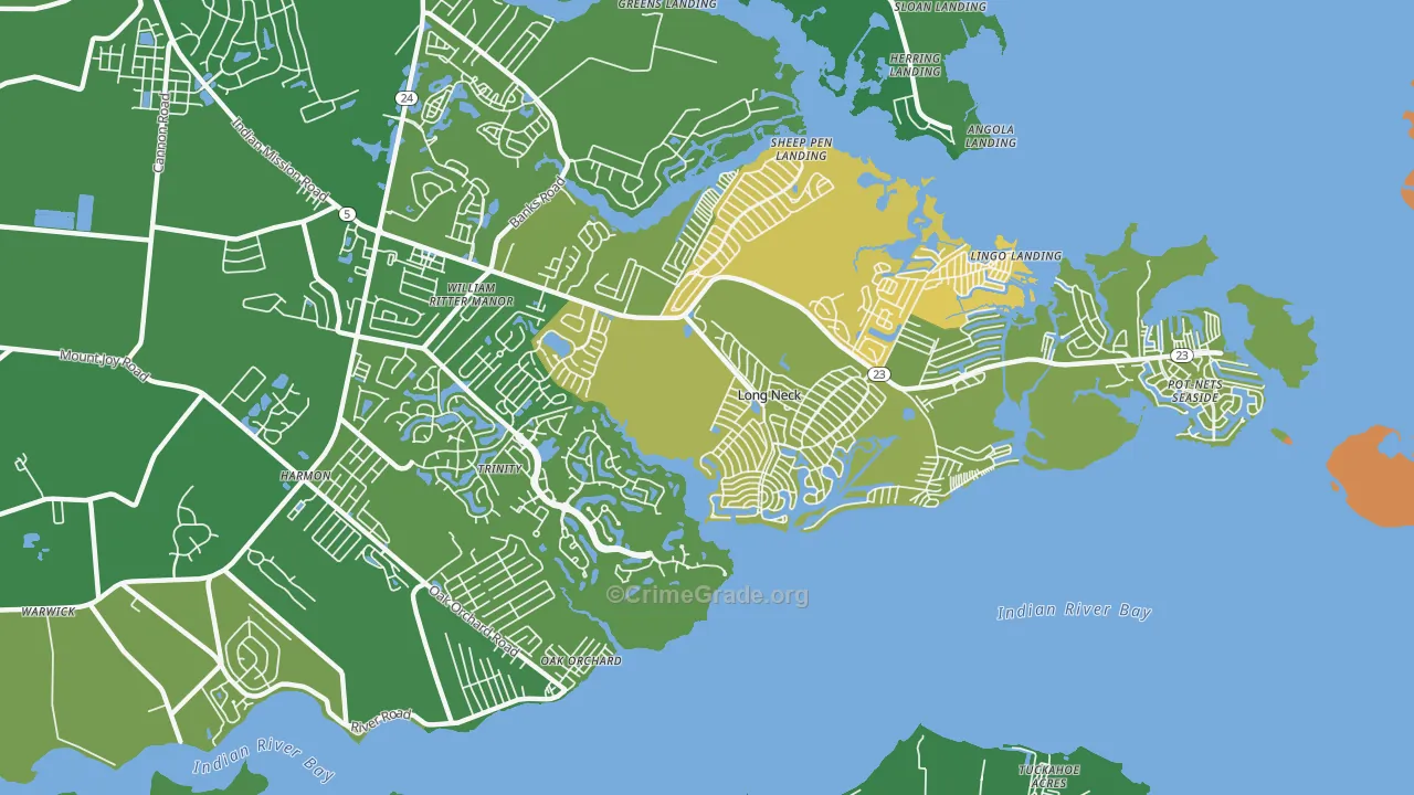 Long Neck, DE Map of Vehicle Theft Rates